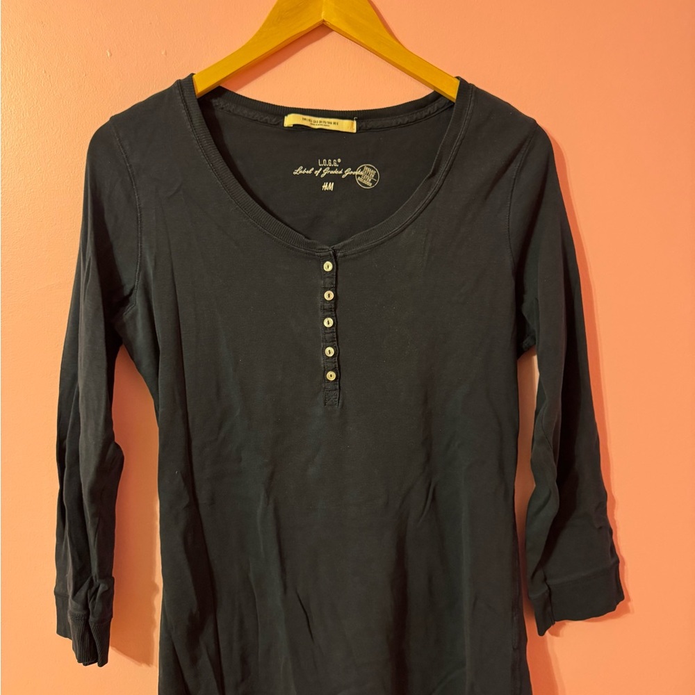 H&M Navy Fitted Buttoned Blouse